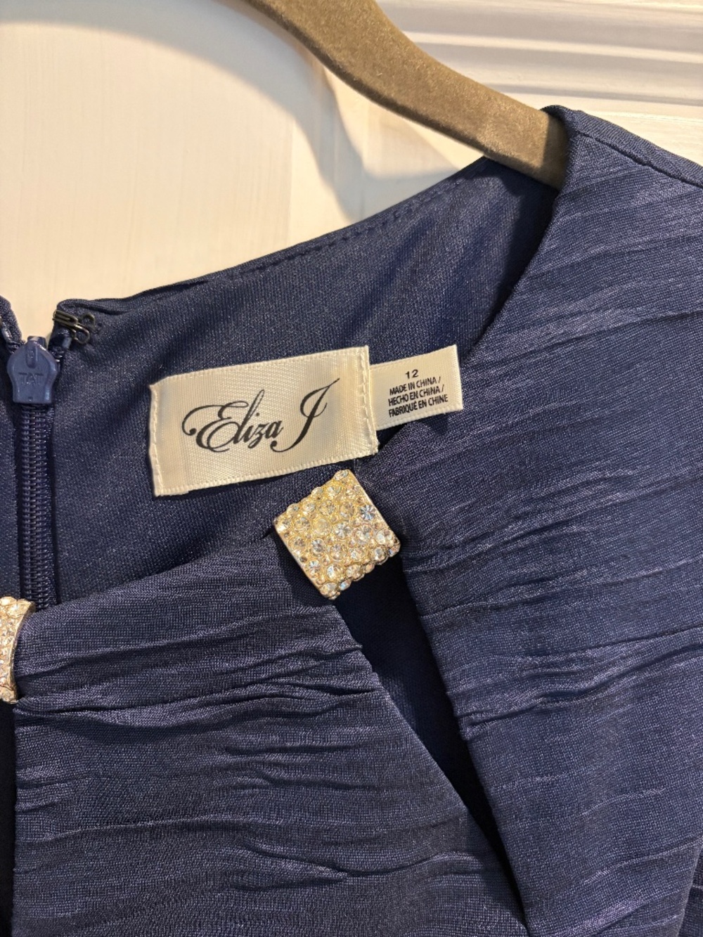 Eliza J. Navy Sleeveless Dress with crystal accents - Size 12 (US)